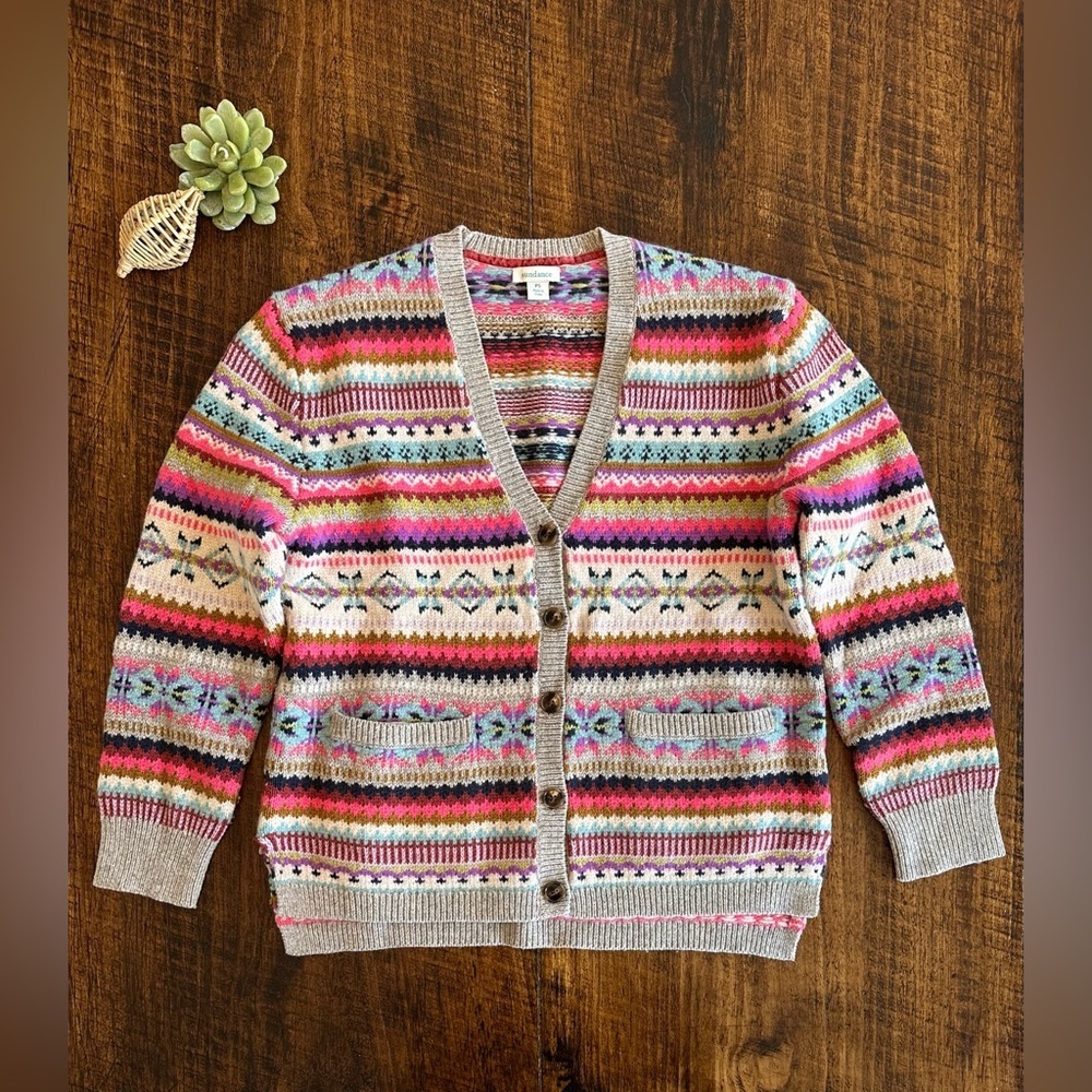 Sundance | Wool Blend Fair Isle Multicolor V-Neck Cardigan Sweater, Size PS